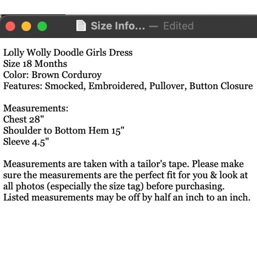 Lolly Wolly Doodle Girls Dress Size 18M Fall Autumn Leaves Corduroy Cottagecore - Picture 4 of 12